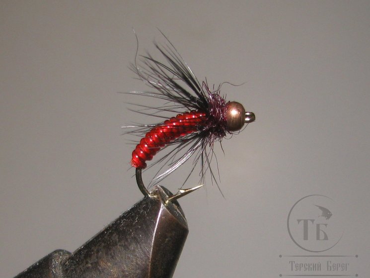 Муха нимфа Scud  ( 2 ) Black Fl Red Nymph  крючок scud № 12