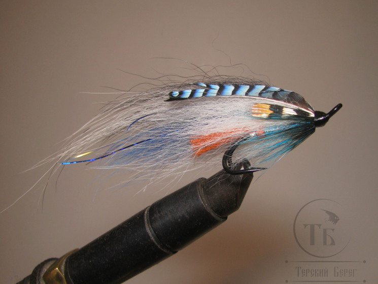 Муха лососёвая на двойнике ( 50 ) Blue Jay Hot Orange Tail Long Hering Partridge Heavy Double № 2
