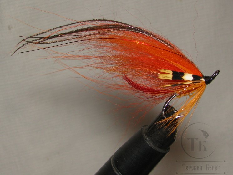 Муха лососёвая на двойнике ( 33 ) Scandinavia JC TD Fire Orange Partridge Patriot Black №8