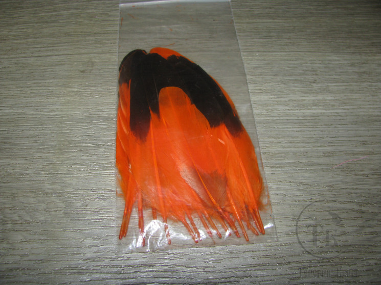 Перо селезня парное маховое 3 порядка Orange ( распродажа П- 19 )
