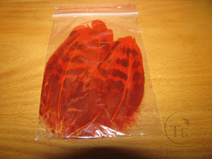 Перо глухарки подкрылочное рябое Hot Orange ( распродажа П- 75 )