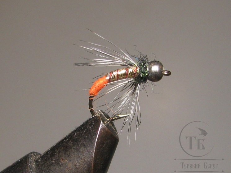 Муха нимфа Scud  ( 12 ) Silver Head Fl Orange Tag Nymph крючок scud № 12