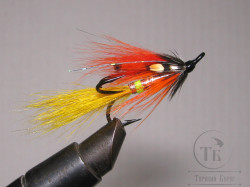 Лососёвая муха Тройник ( 5 ) Orange Scandy Shrimp Cascade Partridge X2 Silver № 6