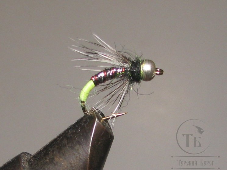 Муха нимфа Scud  ( 16 ) SH Fl Chartreuse Tag Nymph  крючок scud № 12