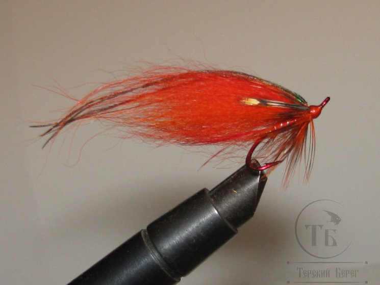 Муха лососёвая на двойнике ( 34 ) Scandinavia JC TD Hot Orange Partridge Patriot Red №8