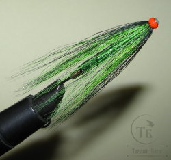 Муха лососёвая с "английским крылом" WG tube Mt. ( 21 )  Copper 1,25  дюйма  D 2,6 Kola green (Кольская зеленая) 