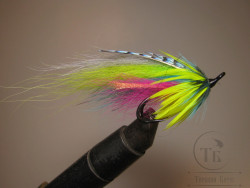 Муха лососёвая на двойнике ( 103 ) Blue Jay Pink Tail Canary Partridge Heavy Double № 2