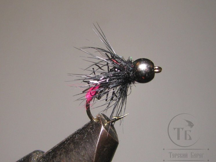 Муха нимфа Scud  ( 17 ) Black Nickel Head Fl Pink Tag Nymph  крючок scud № 12