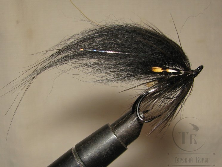 Муха лососёвая на двойнике ( 31 ) Scandinavia JC TD Black Silver Kamasan №4