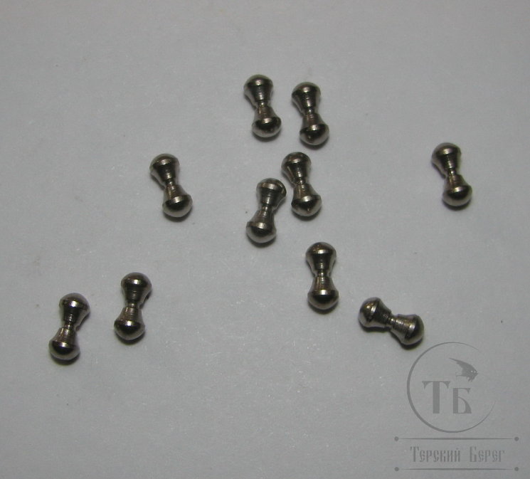 Глазки гантельки малые 6,5 x 3,0 mm. латунные с покрытием никель (уп 10 шт)