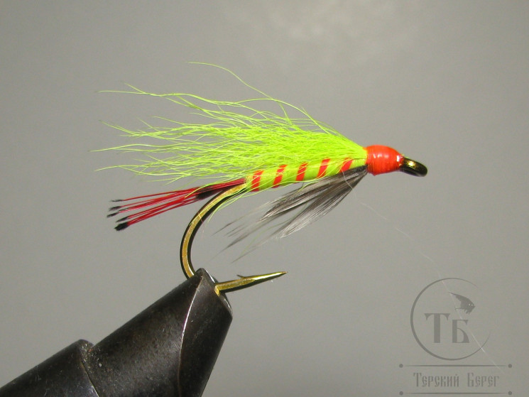 Муха форелевая Wet ( 22 ) Calf Tail RC Fl. Chartreuse / Fl .Orange крючок S80NP-BR № 8