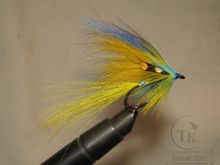 Муха лососёвая на двойнике Herring ( 2 ) Cascade Blue Yellow LOOP №4