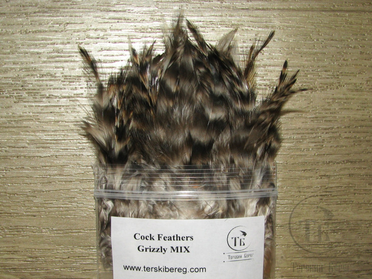Перо петуха разной фактуры Cock Feathers Grizzly Mix