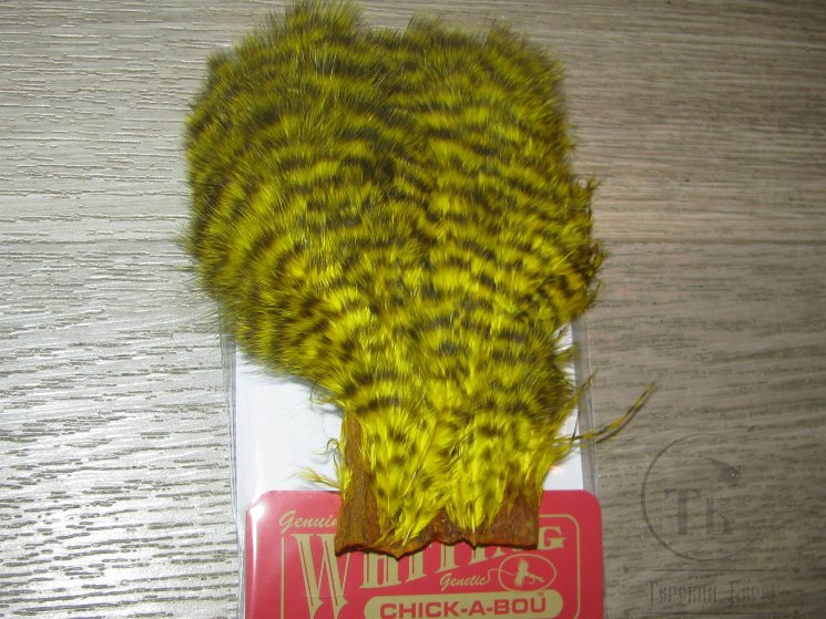 Перо петуха пушистое мягкое, фактуры "марабу" Chiсkabou Whiting Grizzly Yellow