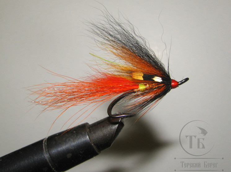 Муха лососёвая на двойнике ( 1 ) Cascade Fire Orange Pahtakorva Partridge Patriot Black №4
