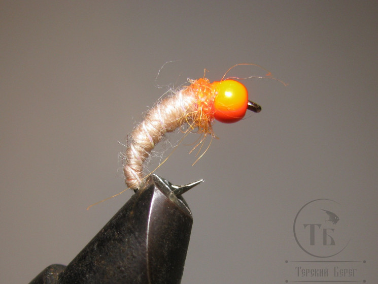 Муха нимфа Scud ( 22 ) Fl Orange Head Cream nymph крючок scud № 10
