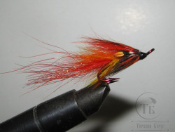 Муха лососёвая на двойнике ( 2 ) Cascade Fire Orange Varzuga Partridge Patriot Red №8