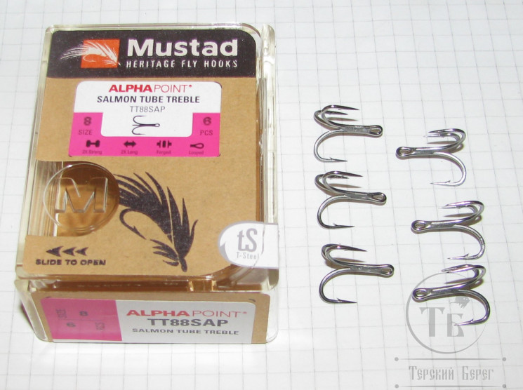 Крючок двойник трубочный Mustad Heritage Tube Treble TT88SAP # 8 ( 6 шт. )