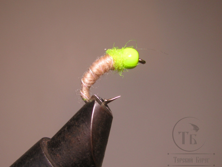 Муха нимфа Scud ( 24 ) Fl Chartreuse Head Cream nymph крючок scud № 10