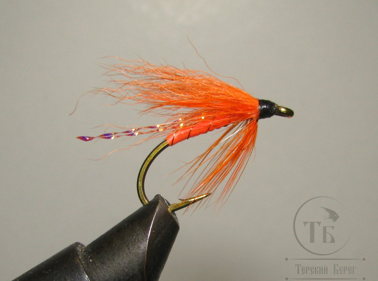 Муха форелевая Wet ( 27 ) Calf Tail RC Orange / Black крючок S80NP-BR № 6