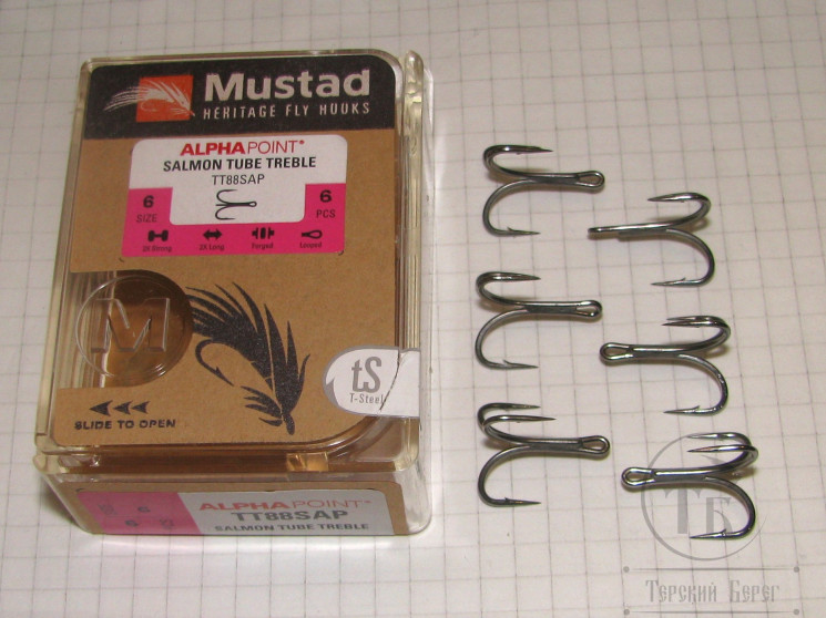 Крючок двойник трубочный Mustad Heritage Tube Treble TT88SAP # 6 ( 6 шт. )