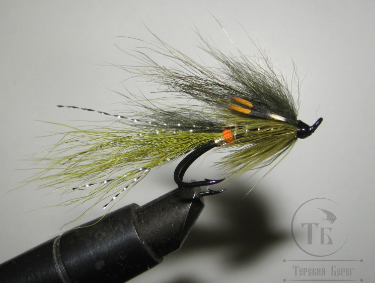 Муха лососёвая на двойнике ( 17 ) Cascade Olive Topol Partridge Salar Black №5