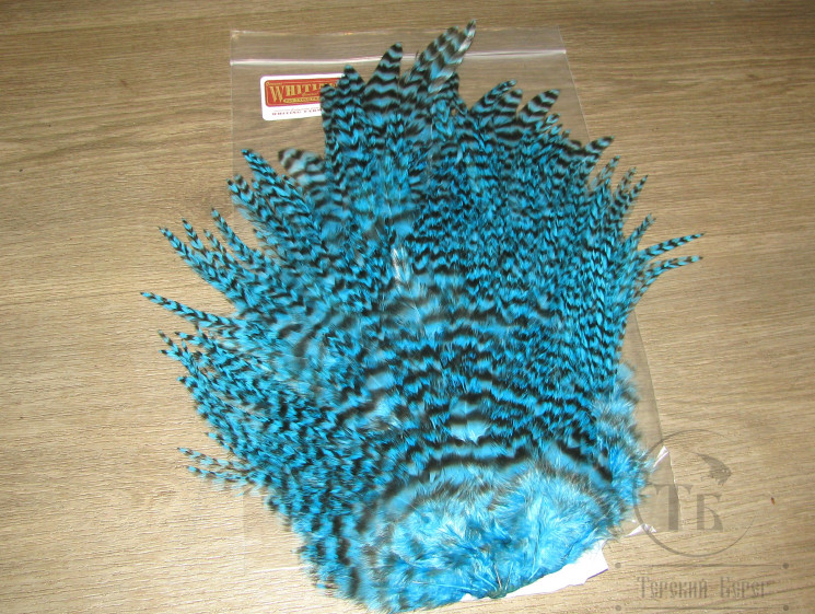 Седло петуха с широким пером Whiting Rooster Saddle 4BS Grizzly Silver Doctor Blue