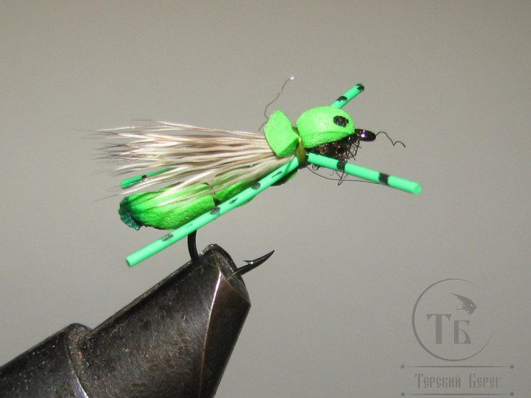 Муха Кузнечик ( 4 ) Hopper Green Foam Fl. Sili Legs  кр. Kumho № 10
