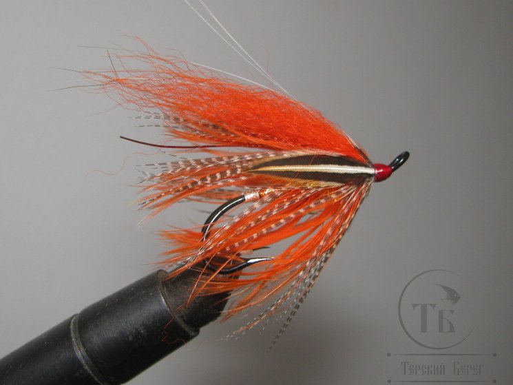 Муха лососёвая на двойнике Spey ( 6 ) Varzuga Orange Teal Mustad № 2 