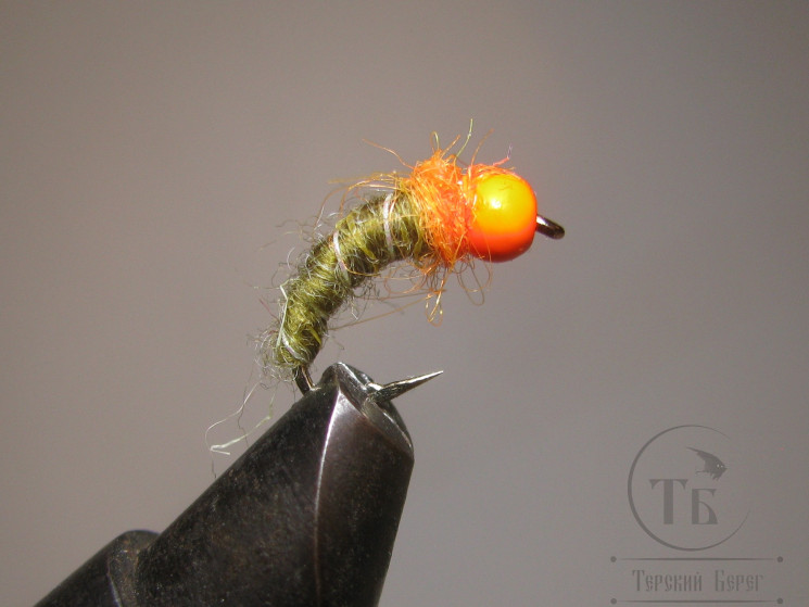 Муха нимфа Scud ( 27 ) Fl Orange Head Olive nymph крючок scud № 12