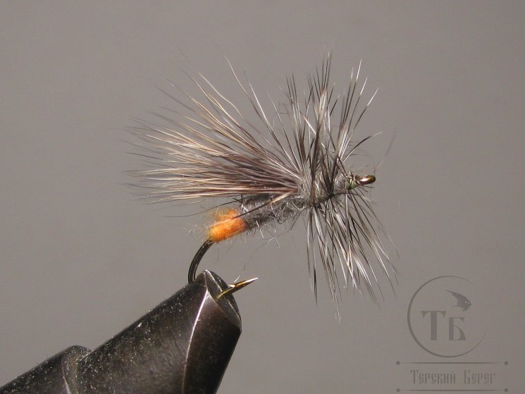 Муха сухая  Stimulator  ( 2 ) Stim Caddis  Grizzly Grey Orange  крючок № 12  Kumho 