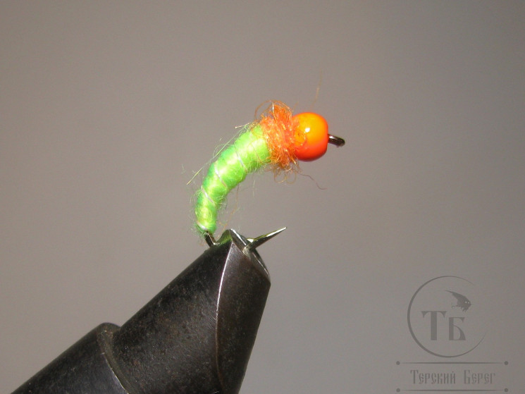 Муха нимфа Scud ( 28 ) Fl Orange Head Chartreuse nymph крючок scud № 10