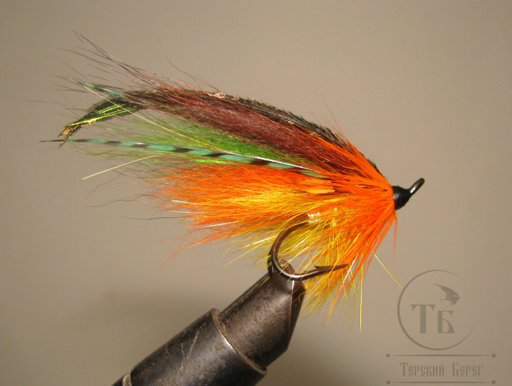 Mуха лососевая на двойнике ( 5 ) Robin Hood Highlander Green Cl. крючок Mustad DL71 BLN № 4