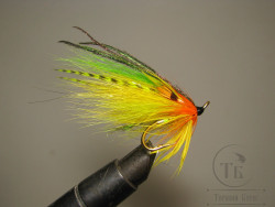 Mуха лососевая на двойнике ( 9 ) Robin Hood Highlander Green Bright крючок Mustad DL71 Gold № 4