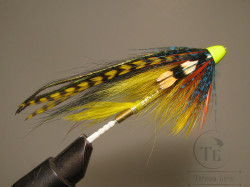 Муха лососёвая скандинавское крыло Robin Hood ( 68 ) Cone Blue Yellow Chartreuse ( медь трубка 1,75 дюйма )