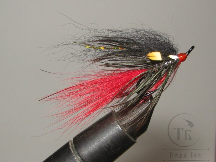 Муха лососёвая на двойнике ( 8 ) Cascade JC Spey Black Red Kamasan Black №8