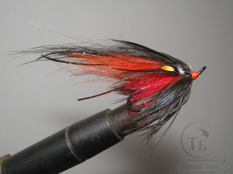 Муха лососёвая на двойнике Spey ( 9 ) ORH Black Orange Kamasan № 6
