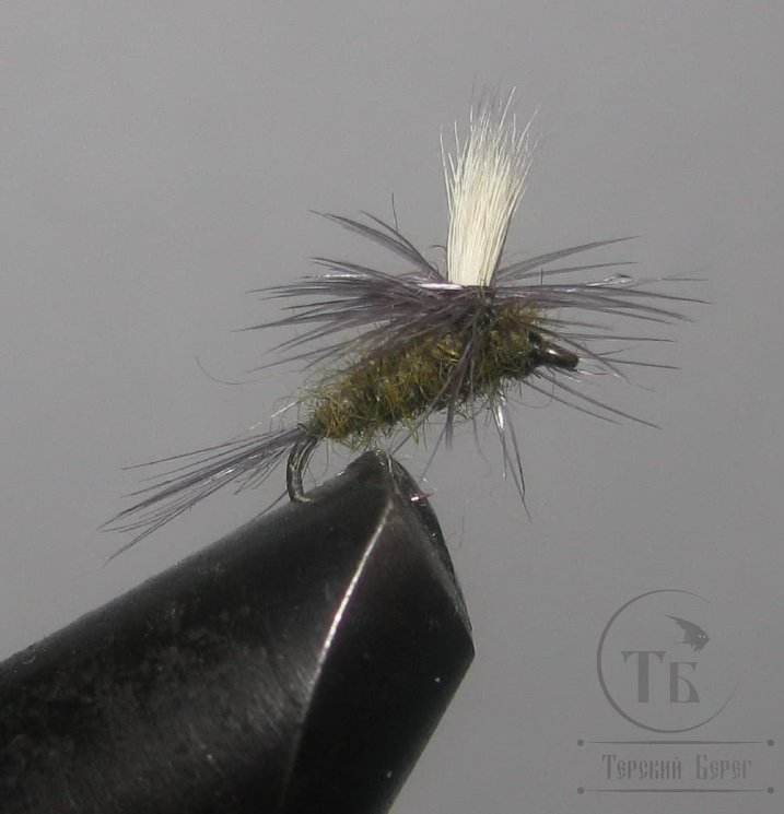 Муха Парашют / Parashute ( 8 ) Olive Black Poly Pro White  №18