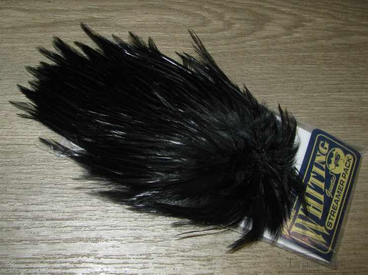 Перья петуха  на коже ( Whiting American Rooster Streamer Black ) черные
