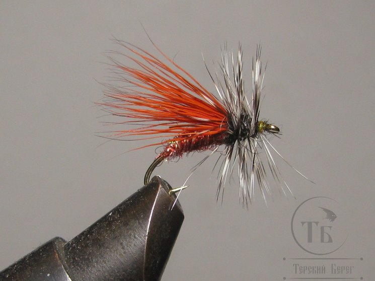 Муха сухая  Stimulator  ( 7 ) Stim Caddis  Grizzly Rusty Red  крючок № 14  Kumho 
