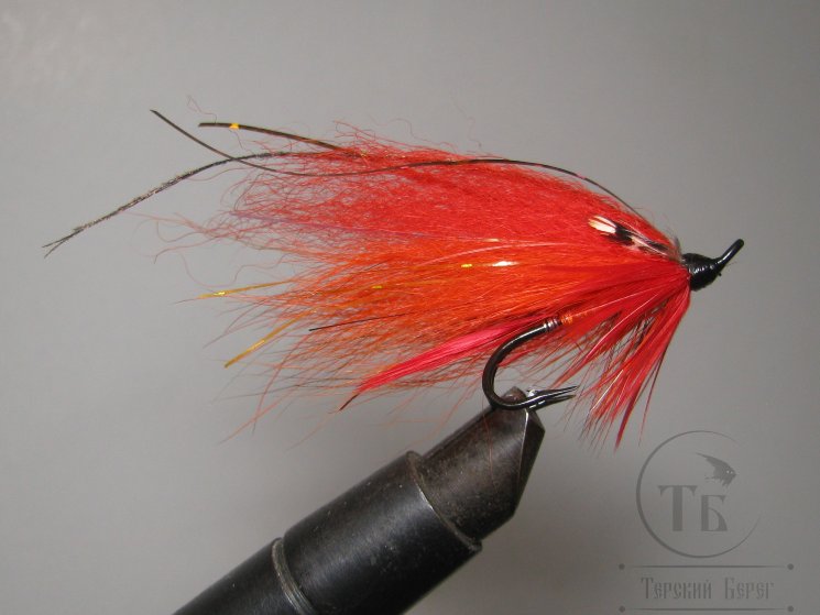 Муха лососёвая на двойнике ( 1 ) Scandinavia JC TD Hot Orange Varzuga Kamasan Black № 6