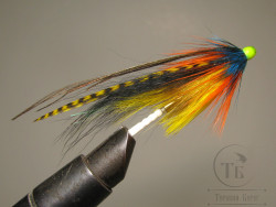 Муха лососёвая скандинавское крыло Robin Hood ( 73 ) Fl. Chartreuse Blue Yellow ( медь трубка 1,5 дюйма )