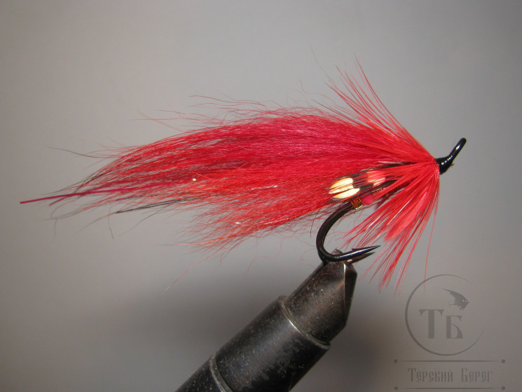 Муха лососёвая на двойнике ( 6 ) серия " ГОРБУША / СЁМГА " Red Scarlet Partridge P № 2