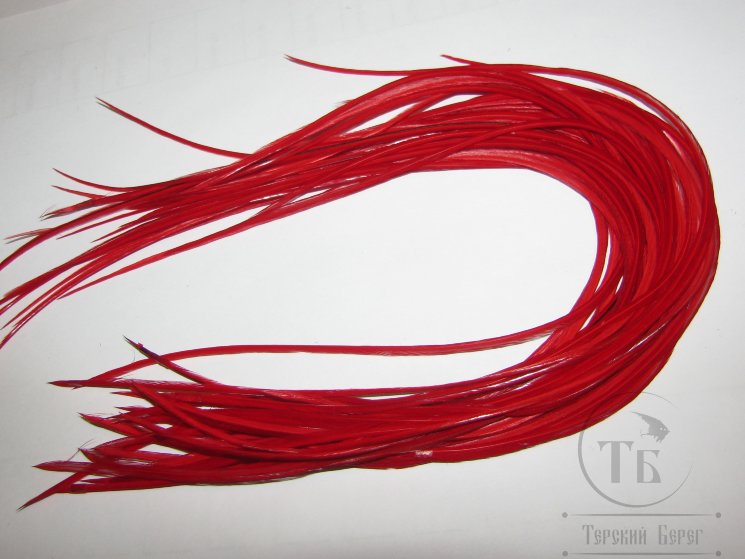 Перо из седла петуха отборное ( 1 шт ) красное / Red