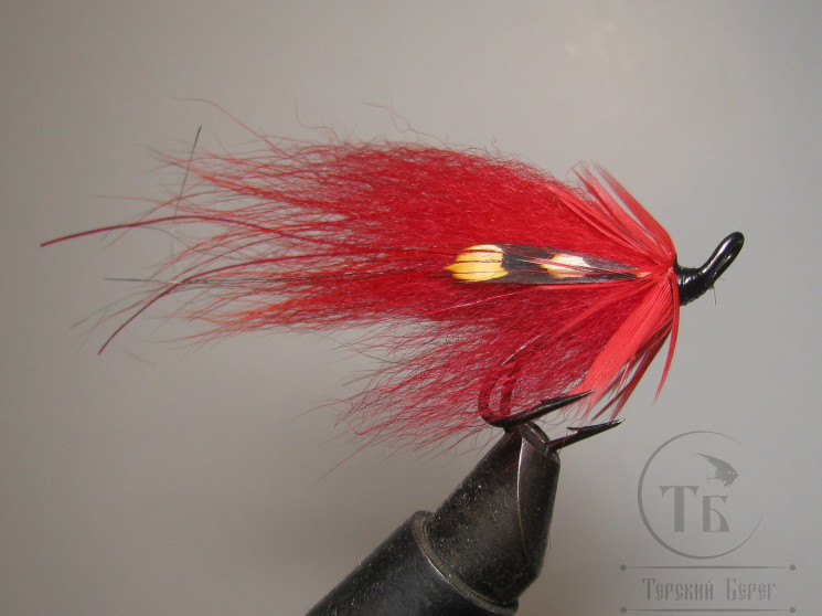 Муха лососёвая на двойнике ( 5 ) серия " ГОРБУША / СЁМГА " Scarlet Mustad DL 71 BN № 6