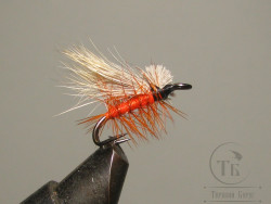 Муха на двойнике (ДВХ № 45)  Caddis ( Dееr Caddis  Natural / Orange body ) двойник Кр. № 10