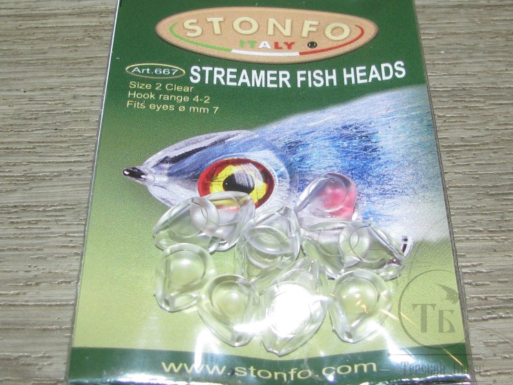 Прозрачная головка для стримера из жесткого пластика Streamer Fish Heads Stonfo # 2 (крючки №№ 4-2) 12 штук