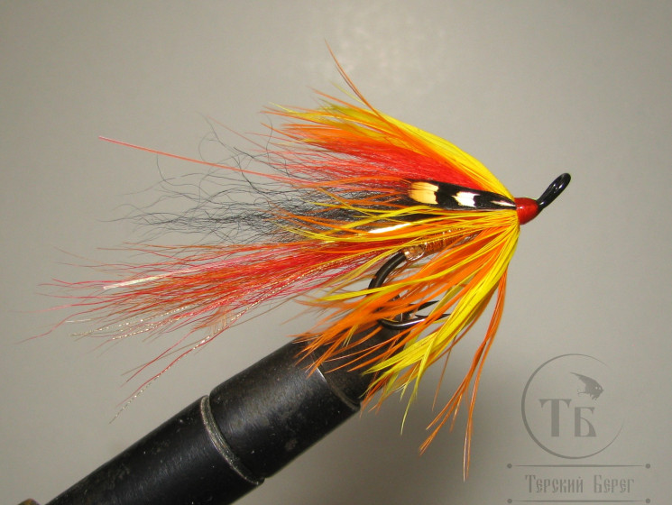 Муха лососёвая на двойнике ( 7 ) Cascade Orange / Yellow Partridge P Heavy Black №2