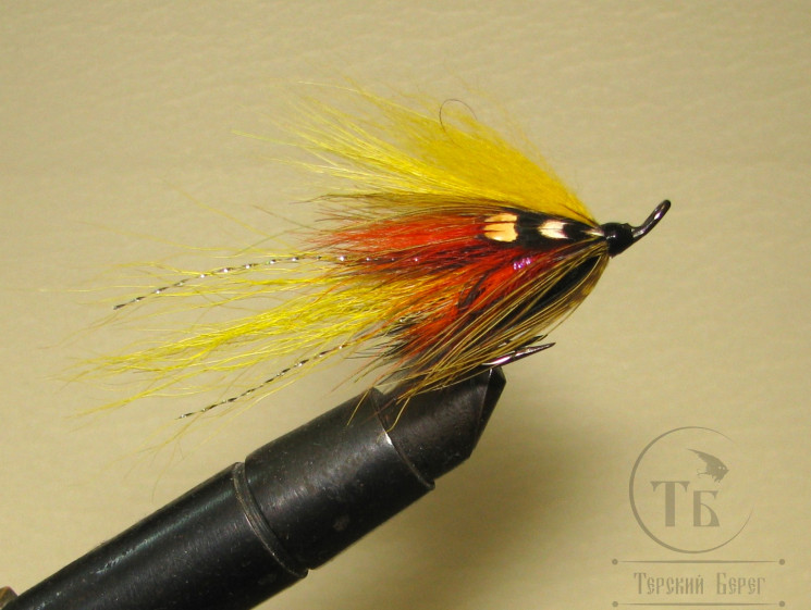 Муха лососёвая на двойнике ( 15 ) Cascade Black / Orange / Yellow Partridge Patriot Black №4 