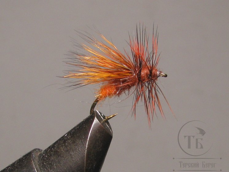 Муха сухая  Stimulator  ( 18 ) Stim Caddis Dk Rusty крючок № 14  Kumho 